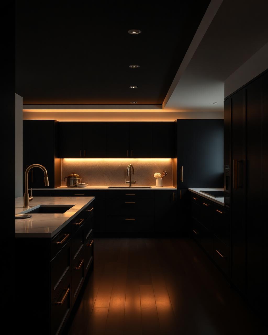 Renovated kitchen with dark cabinetry and stone countertops in a Central Florida home